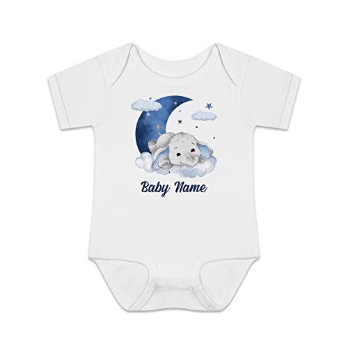 FLOCHIL Custom Elephant Baby Onesie, Personalized Newborn Boy Bodysuit, Colorful, Size 0-3 Months