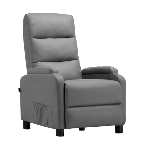 COMHOMA Relaxsessel Fernsehsessel mit Ruhesessel Liegesessel mit Liegefunktion, Federkissen mit Fußstütze Einzelliegesessel Wohnzimmer Schlafzimmer Heimkino PU-Grau