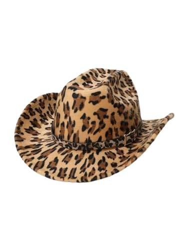GORGLITTER Women's Cowboy Hat Cow Print Western Trendy Metal Bull Hatband Party Cowgirl Hats Vacation 2025 Leopard One Size