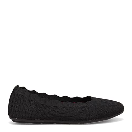 Skechers Women's Cleo 2.0 - Love Spell Scalloped Knit Skimmer Flats with Air-Cooled Memory Foam, Black, 10