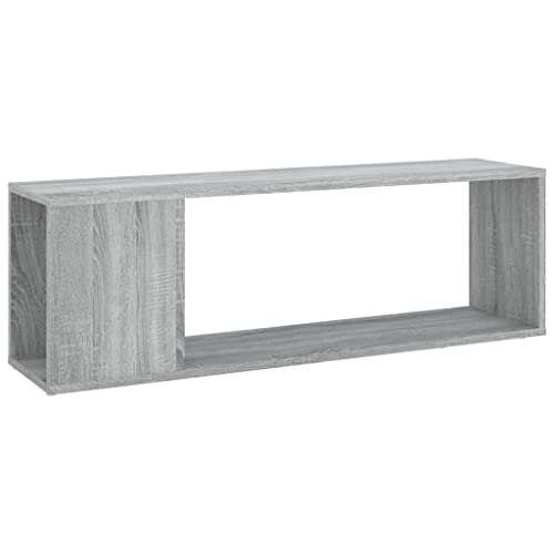 Meuble TV bas gris 100cm XJBTBA avec étagères de rangement pour salon et chambre