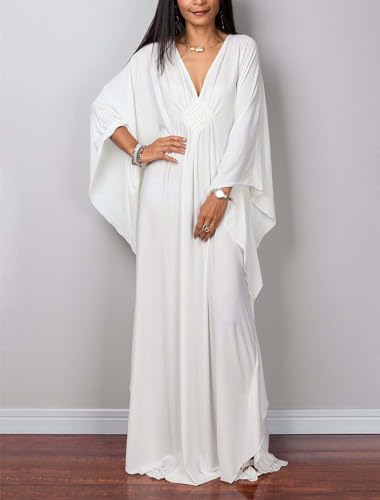 Caftan Dresses for Women Solid Color Plus Size Beach Dress V Neck Cover Up Loose Soft Kaftan Loungewear3
