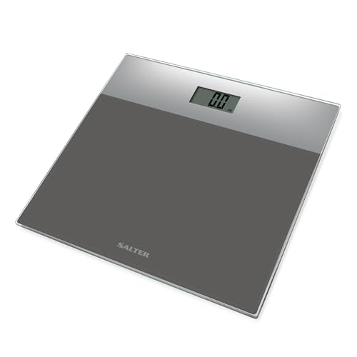 Salter 9206 SVSV3R Digital Bathroom Scale – Body Weighing Glass Electronic Scales, Easy Read LCD Display, Step On Activation, Max. Weight 180KG/400lbs, 15-Year Guarantee, Battery Included, Silver/Grey