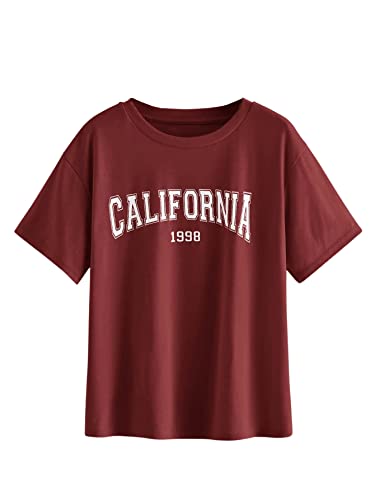 Image of Women's Casual Short Sleeve Letter Graphic Print Drop Shoulder T Shirt