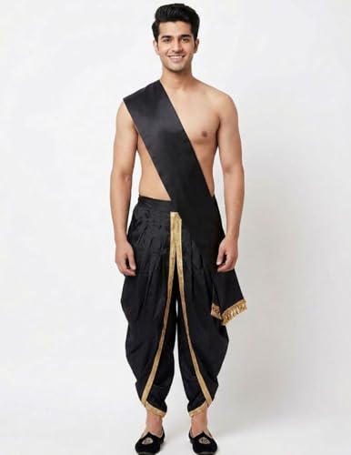 Image of BookMyCostume Indian Traditional Costume for Kids | Ramayana Dress for Boys | Black Dhoti with Patka Dussehra Dress | Mythology Fancy Dress Costume for School Annual Day Performance | Adult M