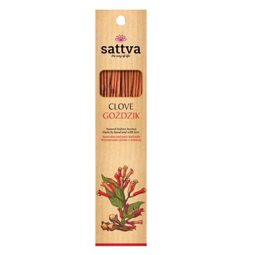 Sattva Ayurveda Bastoncini di incenso di garofano di qualitĂ premium, bastoncini di incenso naturali per il relax, profumo caldo speziato, arrotolato a mano, 15 bastoncini da 30 g