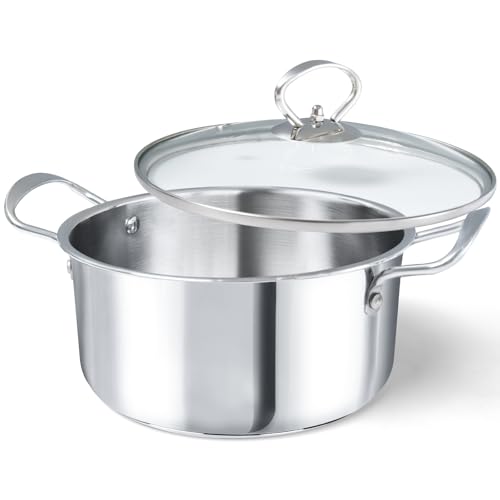 Topf 20 cm Großer Kochtopf mit Glasdeckel 3l Induktions Bratentopf Poliertes Edelstahl unbeschichtet (Silberbleich, 20CM) Topf 20 cm Großer Kochtopf mit Glasdeckel 3l Induktions Bratentopf Poliertes Edelstahl unbeschichtet (Silberbleich, 20CM)