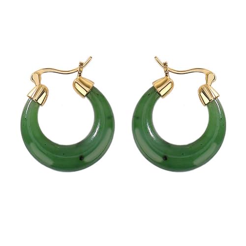 ZUOZUIYQ Hotan Jade Boucles d'oreilles créoles élégantes en Jade Vert pour Femme en Argent Sterling 925 plaqué Or avec Pierres précieuses