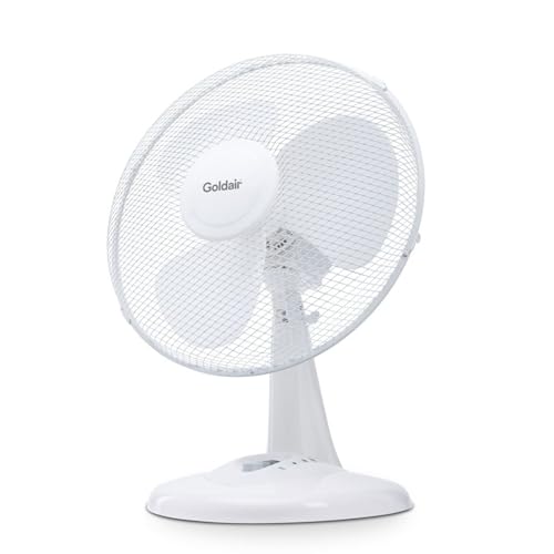 Goldair 30cm Desk Fan with 3 Speed Settings, Tilt-Adjustable, White