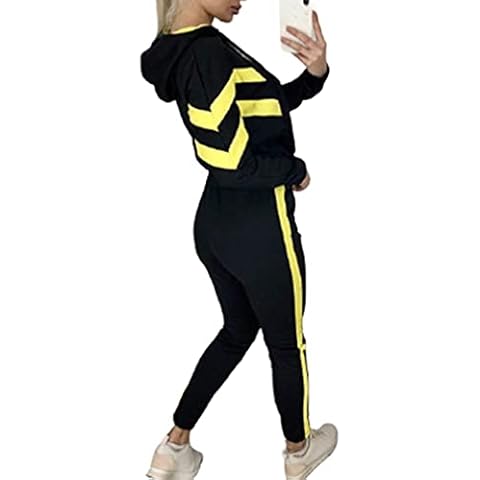 pilipalaa Women Tracksuit Set Long Sleeve Hooded Crop Top Sweatshirt + Pants Sport Jogging Suit Outfits Yellow Cover