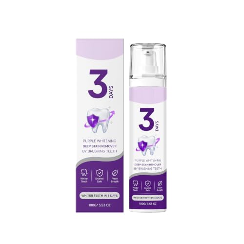 Purple Stain Brightening Toothpaste - Gradually Brightens Smile with Daily Brushing - Color Corrector Teeth Brightening Gel, Surface Stain Remover for Coffee, Tea & Wine, Enamel Safe Care, (100g)