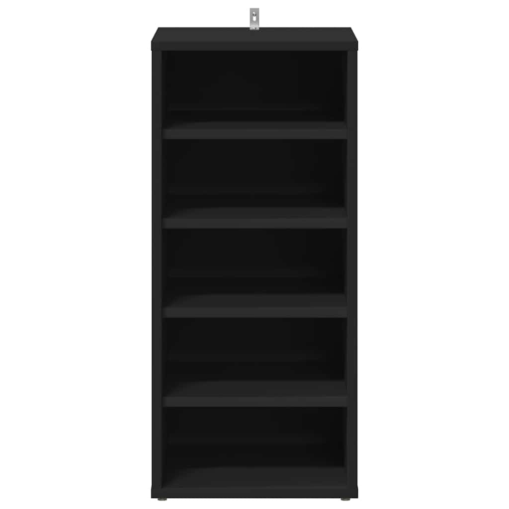 Schuhschrank Schwarz aus Holzwerkstoff 31,5x35x70 cm mit 5 Fächern, schmaler Schuhständer für Flur und Diele, platzsparend, stapelbar, mit Wandmontage