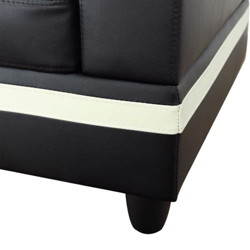 Image of L-Shaped 3-Piece Semi PU Synthetic Leather Sofa with Storage Ottoman Set, Sectional Couch Sofa Set for Living Room, Office, Small Space, Black and White