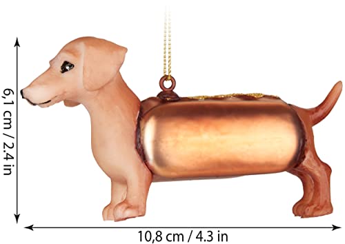 BRUBAKER Teckel als Hot Dog - Handbeschilderde Kerstbal van Glas - Handgeblazen Kerstboomversieringen Figuren Grappige Decoratieve Hangers Boombal - 10,8 cm - Afbeelding 6