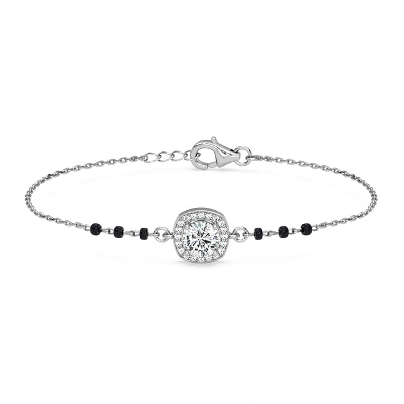 clara 925 Sterling Silver Urja Solitaire Hand Mangalsutra Adjustable Bracelet With Black Beads Chain | Platinum Plated, Swiss Zirconia | Gift For Wife-picture-27