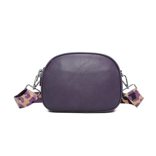 Image of Leeray® Women Italian Leather Crossbody Shoulder Bag for Women - Purple - Triple Zip Satchel Purse with Adjustable Colorful Strap and Detachable Handle