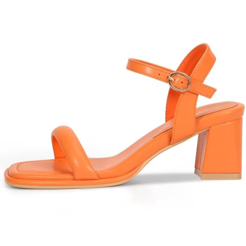 Image of Women's Chunky Block Heeled Sandals Open Toe Strappy Heel | 2.56 Inches Open Toe Ankle Strap Block High Heel Sandal Dress Dancing Sandals Daily Work Party Shoes
