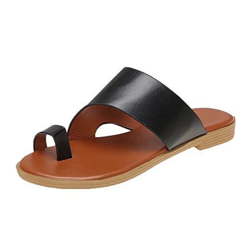 Sandalias ortopédicas de mujer con anillo de dedo para verano casual en negro