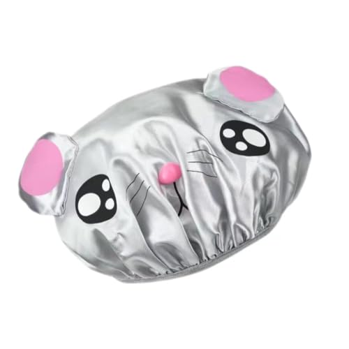 Silver Shower Cap, Reusable Shower Cap for Women, Washable Waterproof Shower Caps, Cute Hair Caps with Stretchy Band, Water Repellent Toddler Shower Caps, Kids Girls Bathing Cap Bathing Accessories