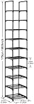 10-Tier Shoe Rack, Shoe Storage Organizer, Small Narrow Shoe Shelf for Closet, Entryway, Metal Tall Shoe Stand for 10 Pairs of Shoes (Black)