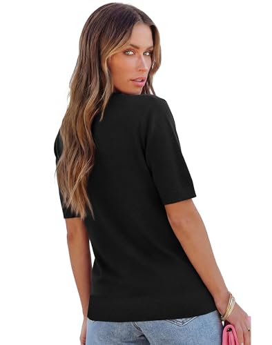 RUMIA Business Casual Tops for Women Short Sleeve Sweaters Dressy Work Tops Black S — view 5
