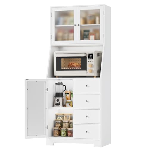 HOCSOK 163cm Küchenschrank, Buffetschrank mit Arbeitsplatte, Vorratsschrank Küche mit 3 Türen und 4 Schubladen, Hochschrank Küche für Wohnzimmer Esszimmer Bar, Weiß