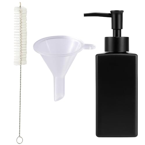 Dispensador de jabón negro mate, juego de 3 unidades, dispensador de detergente para cocina con cepillo y embudo, dispensador de jabón compacto negro para una dispensación eficiente de líquidos