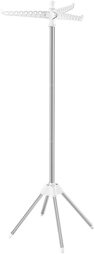 SONGMICS Clothes Drying Rack, 59.6” High Folding Laundry Drying Rack with 3 Rotatable Arms for Hangers, 4 Legs, Stainless Steel, for 27 Pieces of Clothes, White and Silver ULLR510W01