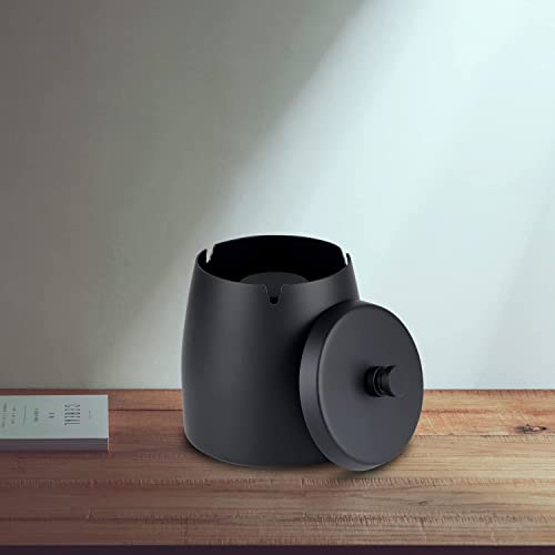 Outdoor Cigarette Ashtray With Lid Smokeless Stainless Steel Ash Trays Covered Windproof Smell Proof Ashtrays For Outside Patio (Black, Small, Pack Of 2) #TOP4