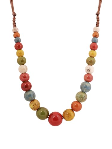 Hanary Collier de perles rondes hippie, cadeau pour femme, taille unique, Céramique, Pas de gemme
