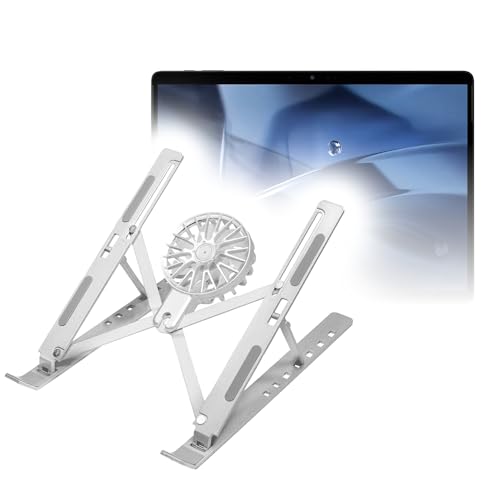 BoxWave Stand and Mount Compatible with Chuwi Hi10 Max - QuickSwitch Stand with Cooling Fan, Portable, Multi Angle Viewing Ventilator - Metallic Silver