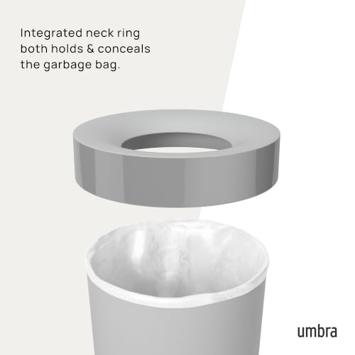 Image of Umbra Vento Kitchen Trash Can, Open Top 16.5 Gallon Garbage Can, Grey | Durable construction, compatible with drawstring bags, residential or commercial use, wipe clean maintenance