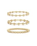 PAVOI 14K Yellow Gold Plated Ball Irregular Beaded Bracelet Trio for Women | 3-Piece Stretchy Bracelet Stack Set