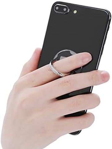 Cobee Finger Kickstand Cell Phone Ring, 2pcs Round Transparent Phone Ring Holders with Diamond, Bling Phone Ring Holder, 360 Degree Rotation Clear Glitter Finger Mount Cell Phone Finger Holder