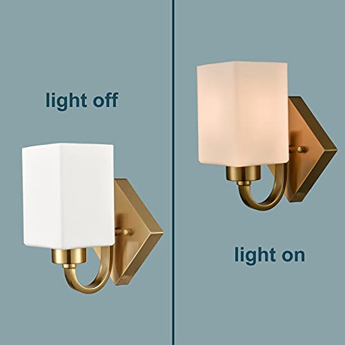 Shawnkey Brass Wall Sconce Vintage Wall Light Fixtures Brass Sconce Set Of 2 With Milky White Glass #TOP5