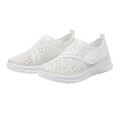 Chaussures de marche respirantes femme blanc 40 baskets légères dentelle florale