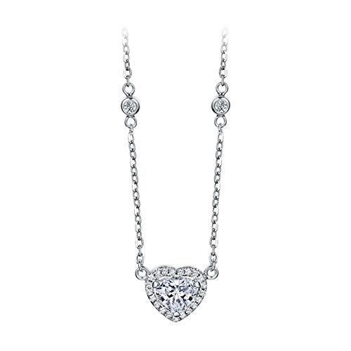 Collier en Diamant Rond cœur or blanc 18k anti-ternissement pour femme