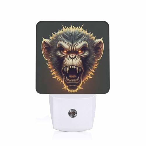 Image of LED Night Light,Angry Monkey LED Night Light Plug into Wall with Dusk to Dawn Light Sensor White Energy Efficient Nightlight for Bedroom Bathroom Hallway Living Room Kitchen