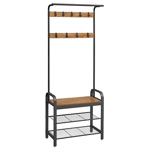 VASAGLE Garderobenständer, Garderobe, mit Schuhbank, 4-in...