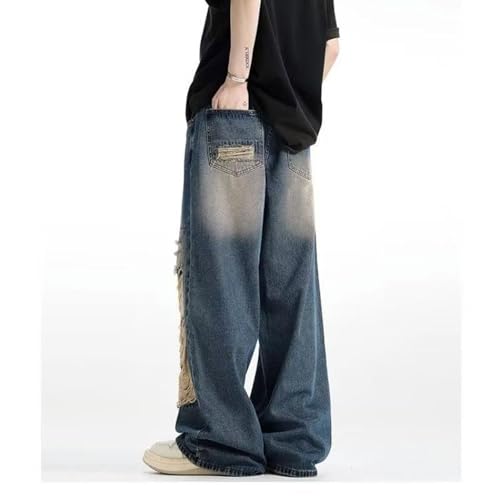 Men's Baggy Ripped Jeans High Waist Straight Leg Denim Pants Destroyed Distressed Jeans Y2K Grunge Jean Trousers3