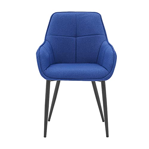 Möbilia® Stuhl mit Armlehnen, Leinen, pulverbeschichtetes Metall, Bezug blau, Gestell schwarz, 55x46x86 cm