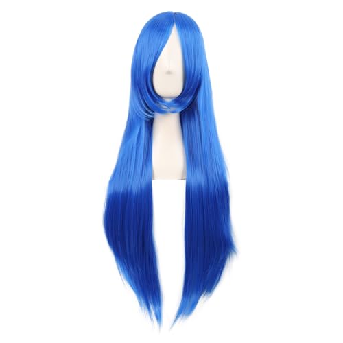 MapofBeauty 32 Inch Long Straight Anime Costume Cosplay Wig, Bright Blue