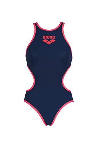 Arena The One Big Logo MaxLife One Piece Swimsuit, Navy - Fluorescent Red, 24