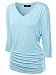MBJ WT1036 Womens V Neck 3/4 Sleeve Dolman Top with Side Shirring L AQUA