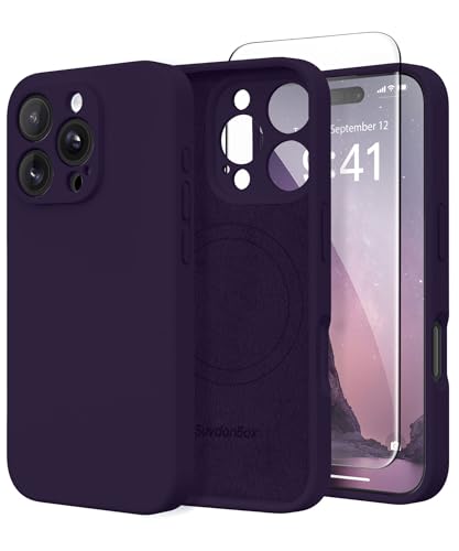 Image of Magnetic for iPhone 16 Pro Max Case, Compatible with MagSafe, [Full Camera Protection][Screen Protector] Silicone Shockproof Protective Phone Case for iPhone 16 Pro Max 6.9 inch, Deep Purple