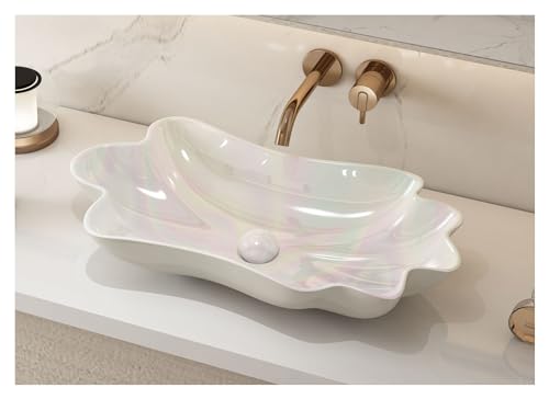 MEJE 24-Inch Unique Lotus Leaf Flower Shape Bathroom Vessel Sink, Above Counter Porcelain Ceramic...