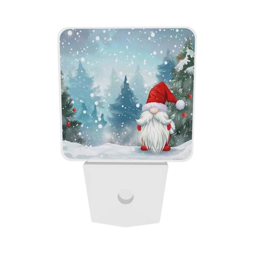 Image of Christmas Gnome Winter Holiday LED Plug-in Night Lamp 2 Piece Set, Auto Sensor Nightlights Set of 2 for Bedroom Bathroom