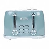 Haden Brighton 4 Slice Wide Slot Stainless Steel Toaster with Adjustable Browning Control & Non-Slip Feet, Sky Blue & Chrome