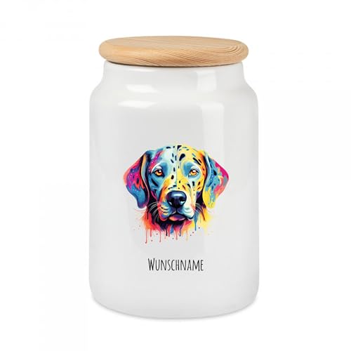 Tierisch-tolle Geschenke Große Multicolor Leckekerlidose | mit Hundemotiv (über 90 Rassen verfügbar) und deinem Wunschnamen | Personalisiert | Hygienische Futter Aufbewahrung | (Dalmatiner)
