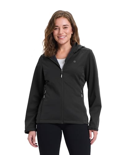 Outdoor Ventures Damen Wasserdichte Softshelljacke Winddichte Übergangsjacke mit Kapuze Leichte Sportjacke Funktionsjacke zum Radfahren, Wandern, Schwarz 38